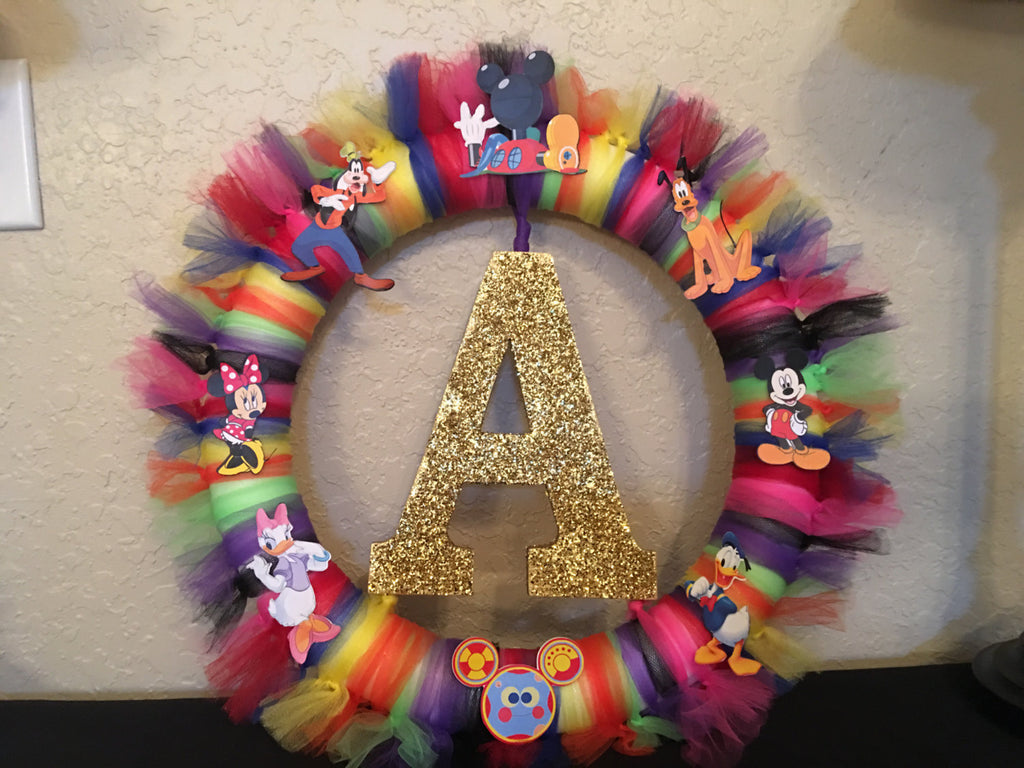 Mickey Clubhouse & Friends  Wreath Letter or Number, Mickey and Friends favors, Mickey and friends Party decorations, Mickey Mouse, Tutu Wreath